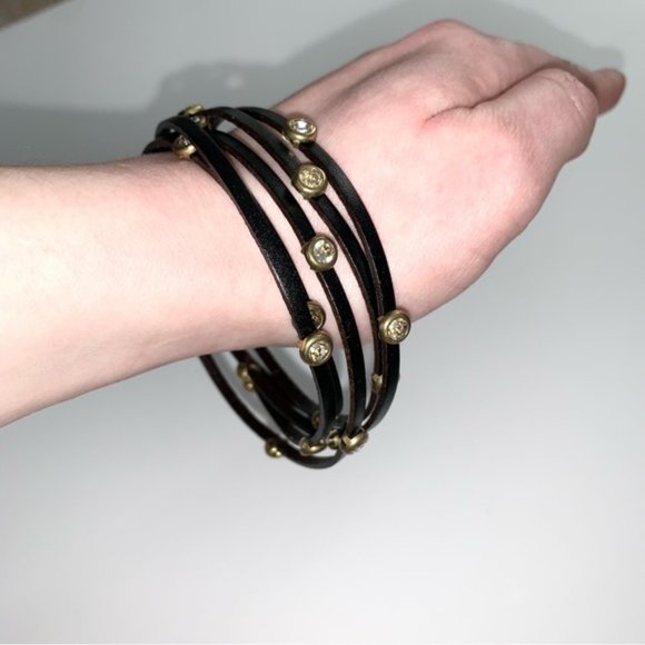 Women's Wrap Bracelet Faux Leather Adjustable Rhinestone Black - Picture 8 of 15